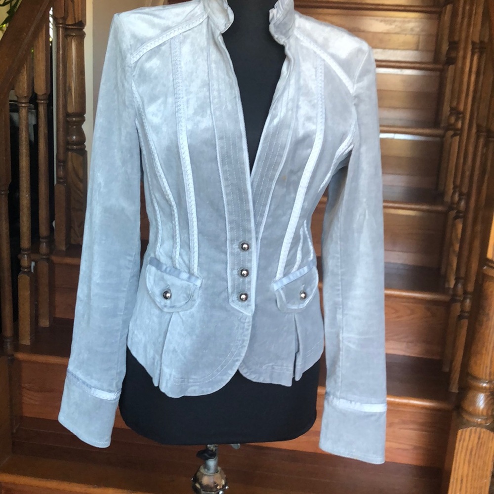 White House Black Market Light Gray Velvet Fitted Blazer - Picture 2 of 9